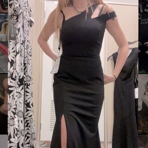 Black, off shoulder, split leg, black prom gown, size 4